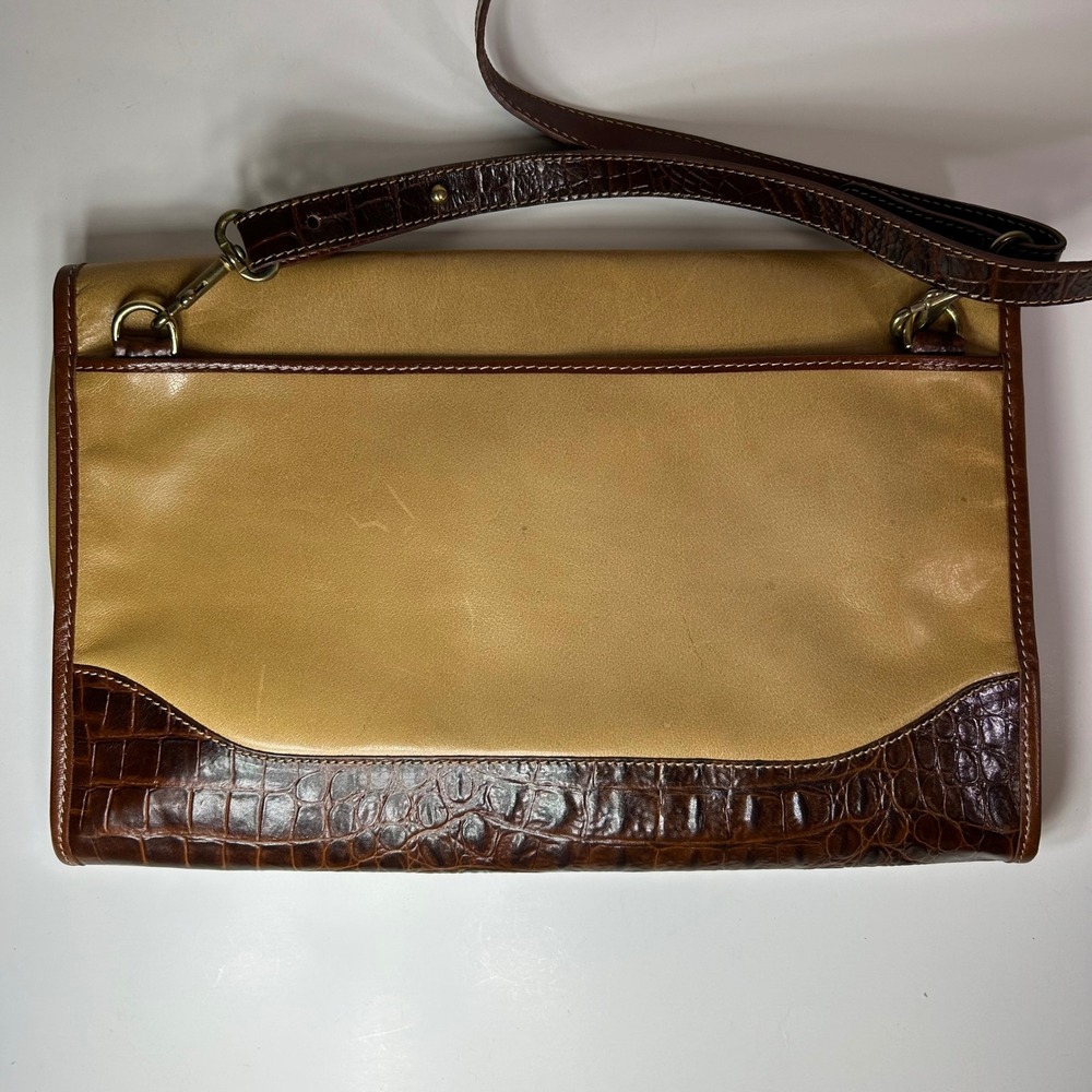 Vintage Brahmin Crossbody Bag Clutch Made in USA Tan Brown Croc Embossed Leather - Picture 3 of 16